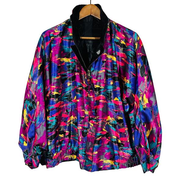Vintage 1986 Olympics French Doors Reversible Full Zip Jacket Pink Black - XL - Picture 1 of 6